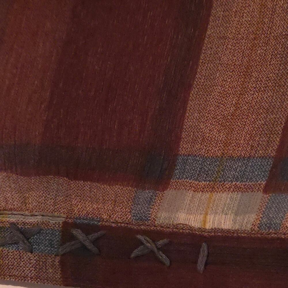 Desigual Empire-Waist Burgundy Plaid Embroidered Fringe Peasant Top Tunic -Sz L - Picture 3 of 15